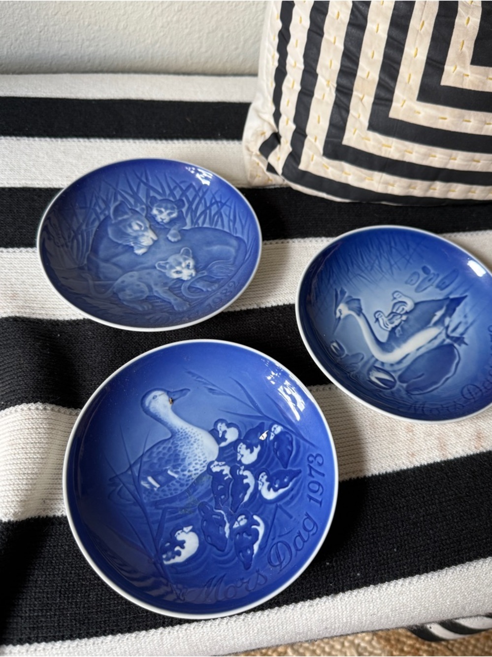 Royal Copenhagen Mother's Day  Plates Cobalt Blue 1978 (2) And 1982 Set Of 3 6”